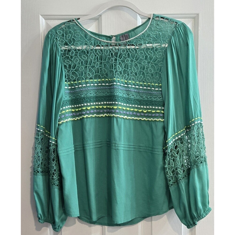 Anthropologie Blink London Sunshine Peasant Top Blouse Size Large Green